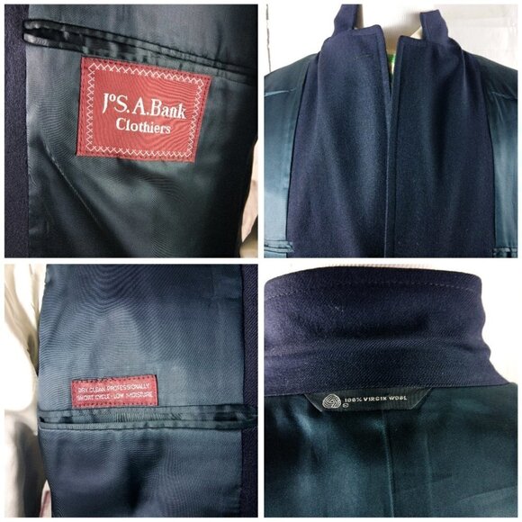 Jos A Bank Clothiers Red Label 44L Wool 2 Gold Button Blue Blazer Sport Coat - Picture 11 of 13